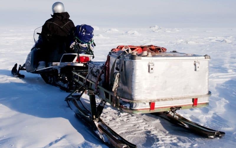 a snowmobile with built-in storage
