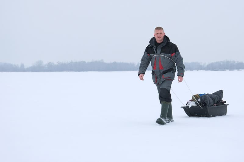 bring a sled when ice fishing