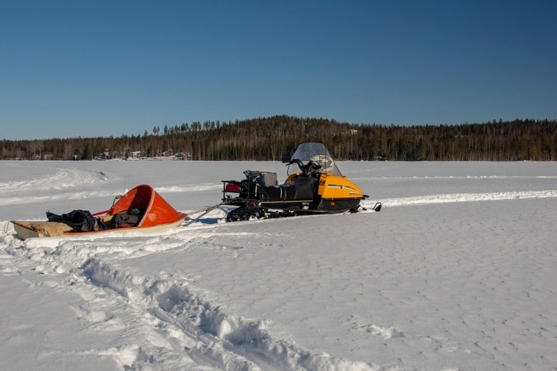 ice fishing sled & snowmobile