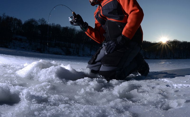 using ice fishing rod
