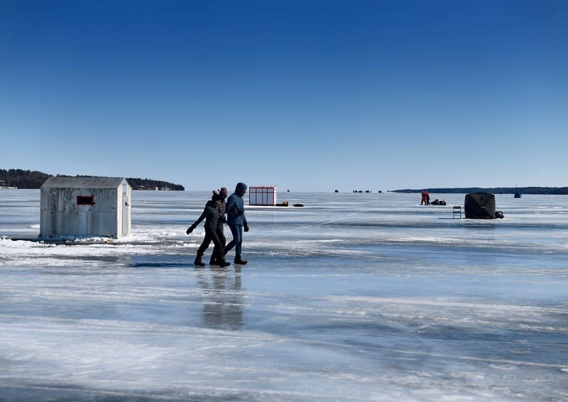 ice fishing huts float